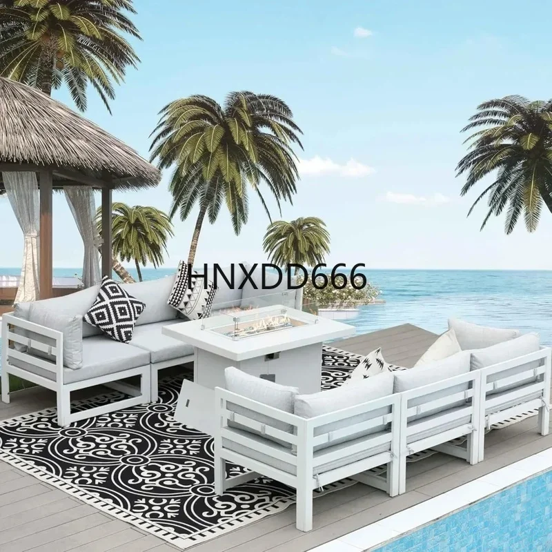 Outdoor Furniture Fire Table - 7-Piece Aluminum Outdoor Patio Conversation Set