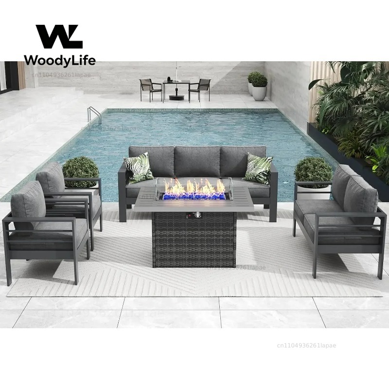 Outdoor Furniture Fire Table - L5 Pieces Modern Aluminum Patio Furniture