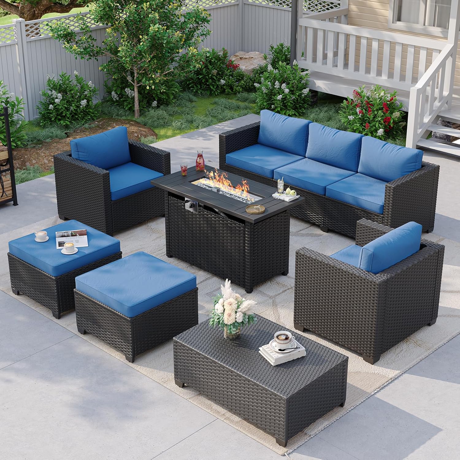 Outdoor Furniture Fire Table - Navy Blue Outdoor Sectional Sofa with