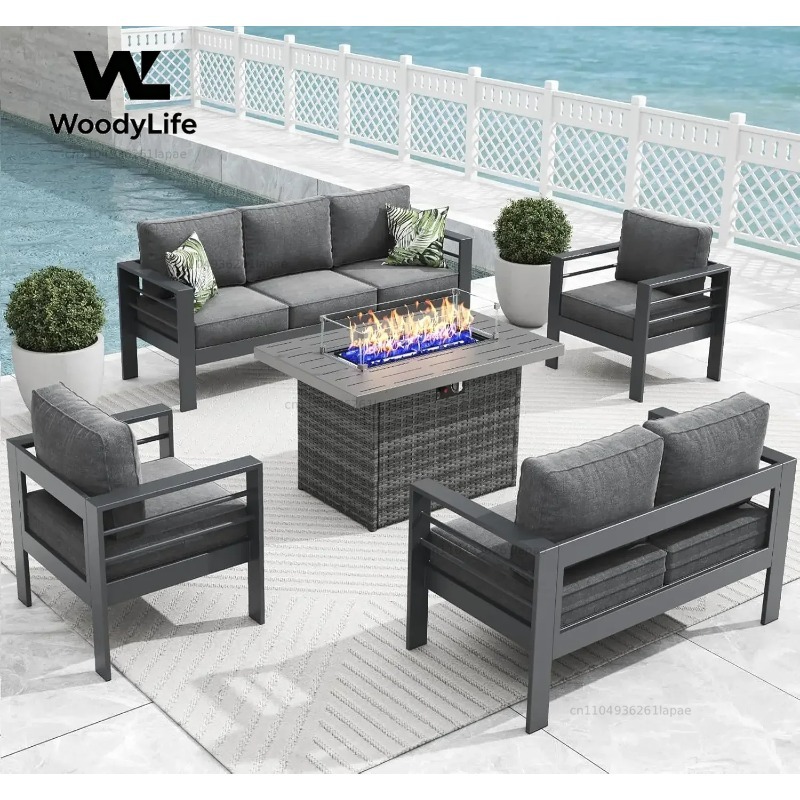 L5 Pieces Modern Aluminum Pati - đánh giá và giá Outdoor Furniture Fire Table