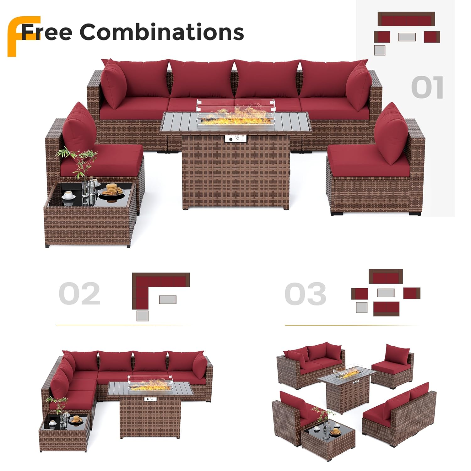 8pc All-Weather Wicker Section - đánh giá và giá Outdoor Furniture Fire Table