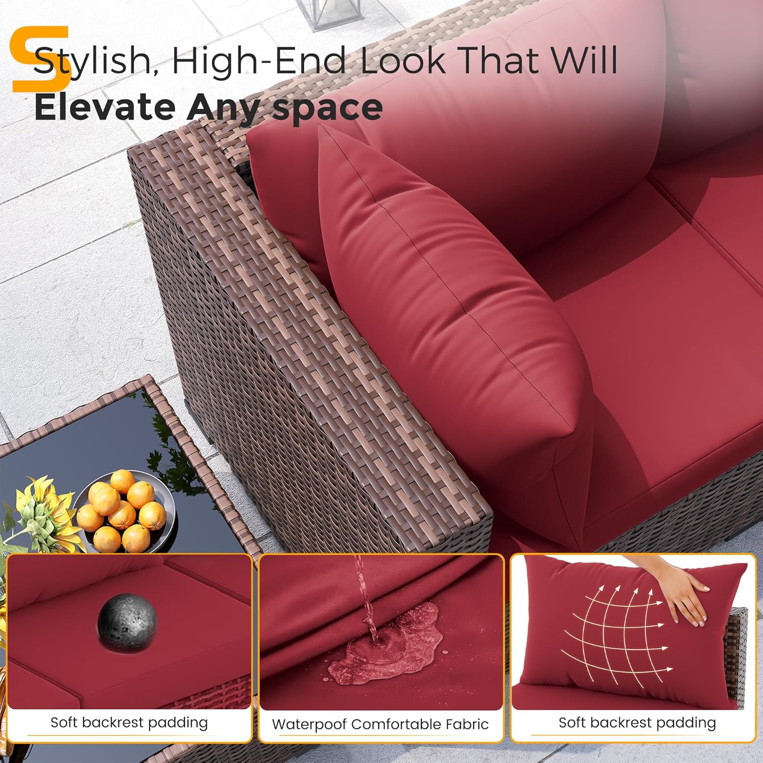8pc All-Weather Wicker Section - đánh giá và giá Outdoor Furniture Fire Table