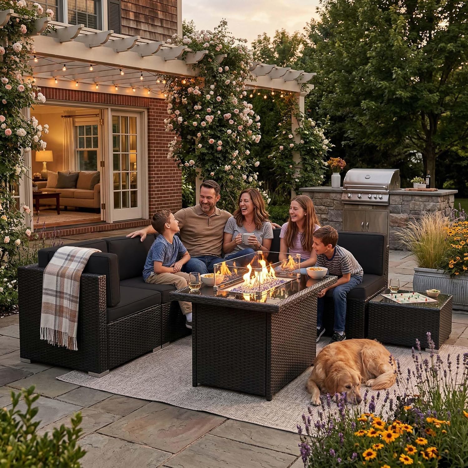 8 Pieces Patio Furniture Set w - đánh giá và giá Outdoor Furniture Fire Table