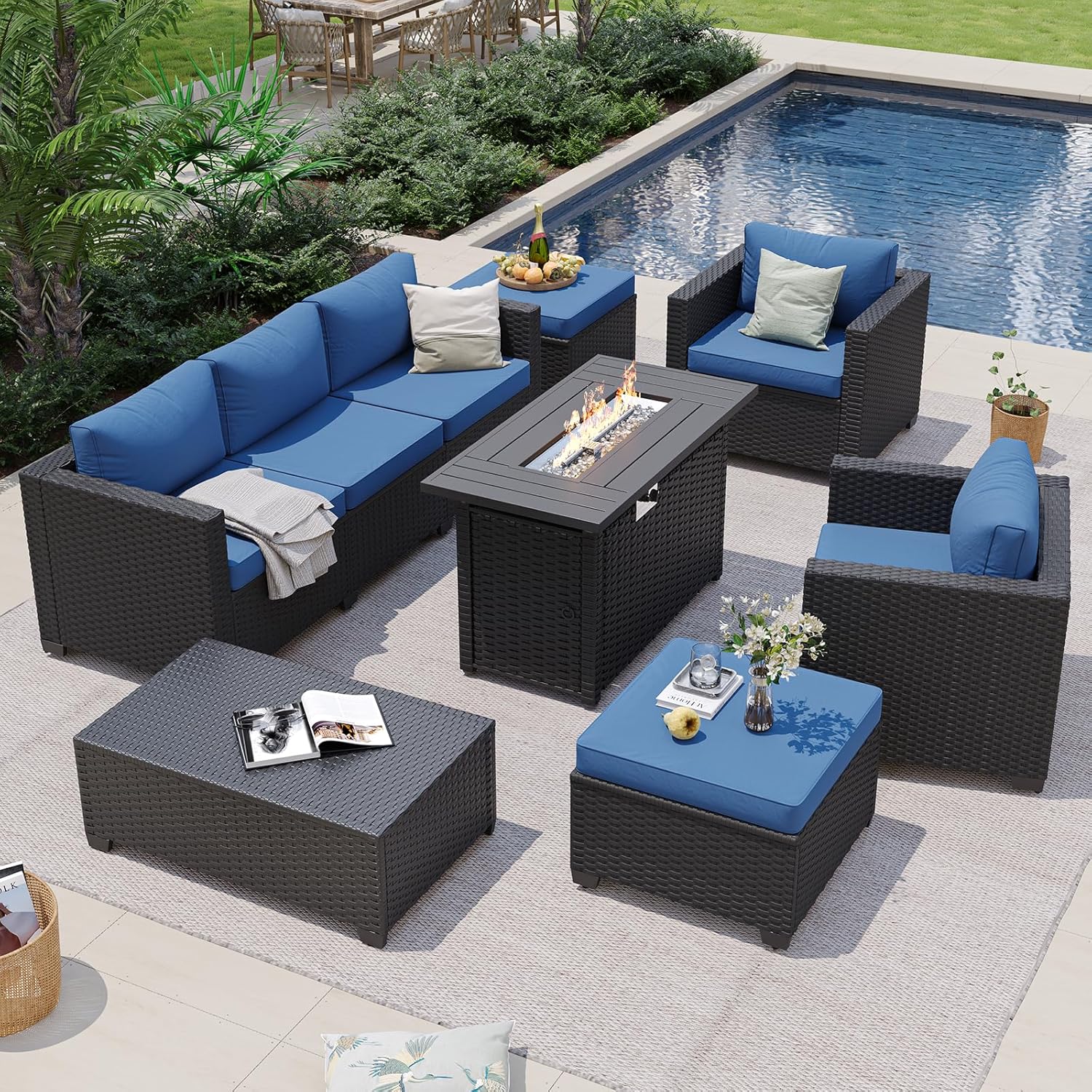 Navy Blue Outdoor Sectional So - đánh giá và giá Outdoor Furniture Fire Table