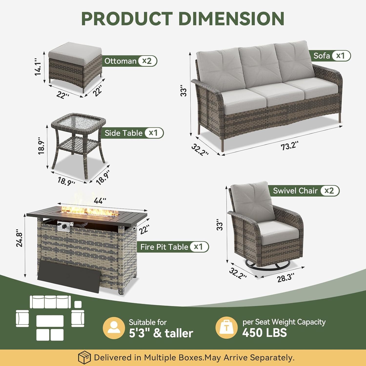 7-Piece Wicker Patio Set with  - đánh giá và giá Outdoor Furniture Fire Table